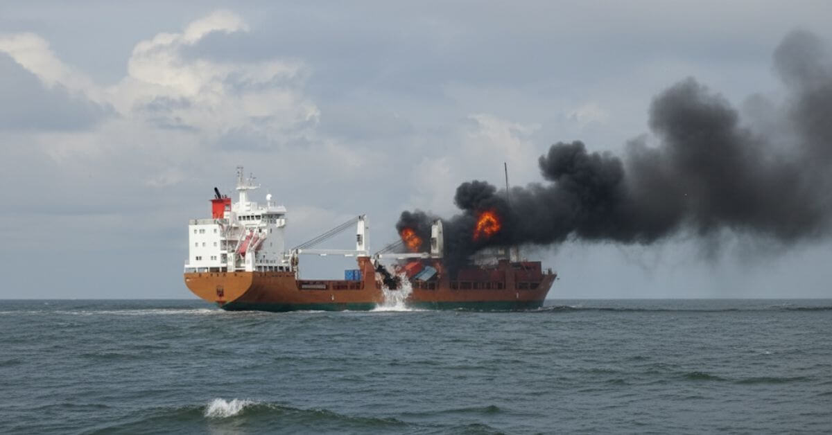 Burning Cargo Ship