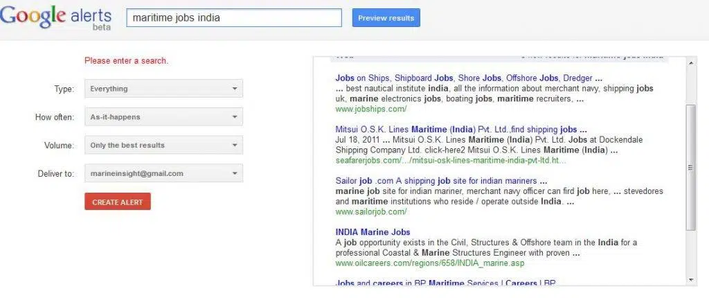 Google Alert Job Marine