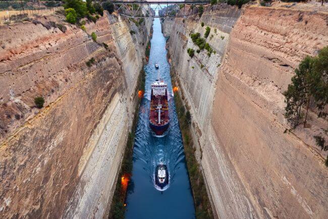 The Corinth Canal: A Narrow Man-Made Shipping Canal