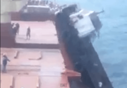 Scary Video: Tug Boat Falls into Water While Lifted By Ship’s Crane