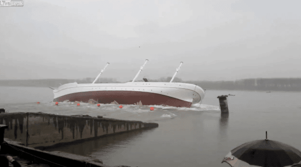 Raw Video: Ship Almost Tips Over During Launch