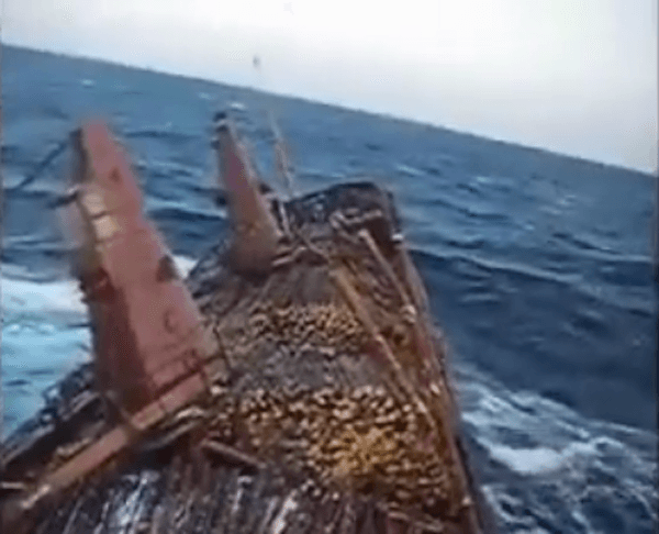Raw Video: Ship In Storm Listing 45 Degrees, Cargo Released in Sea To Save Ship