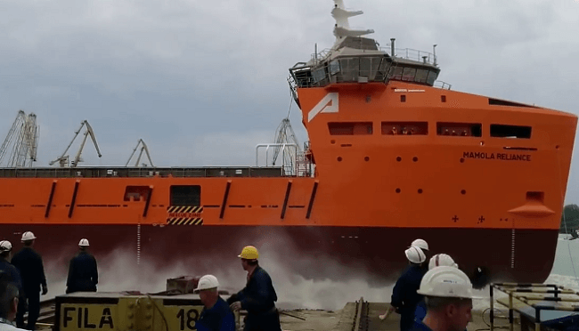Watch: Launch of First PSV 3300 Platform Supply Vessel Mamola Reliance