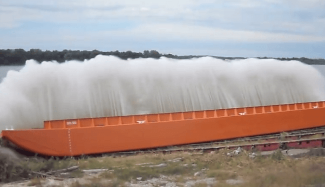 Video: Launching of A Barge