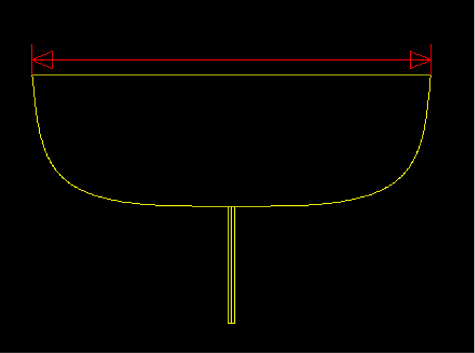 Width of transom stern represented in red