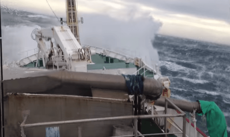 Watch: Fishing Vessel Caught in Rough Weather in North Sea