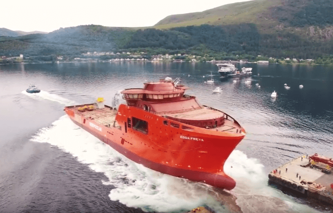 Watch: Launch of Subsea Construction Vessel Edda Freya