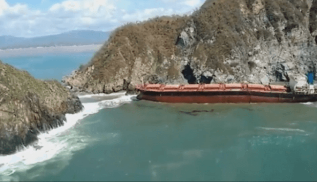 Video: Hurricane Patricia Wedges Huge Cargo Ship Between Rocks