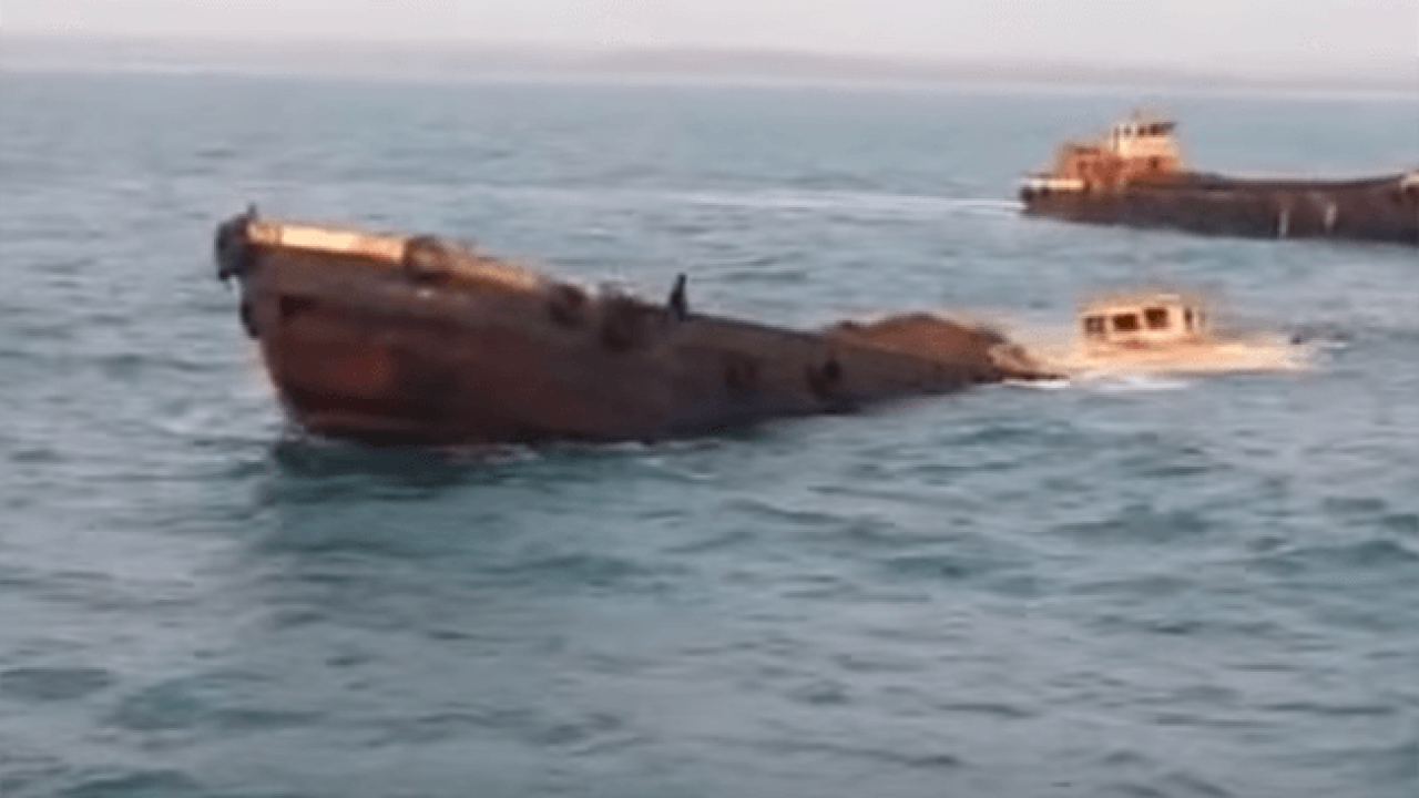 Watch Raw Video Of Loaded Barge Sinking