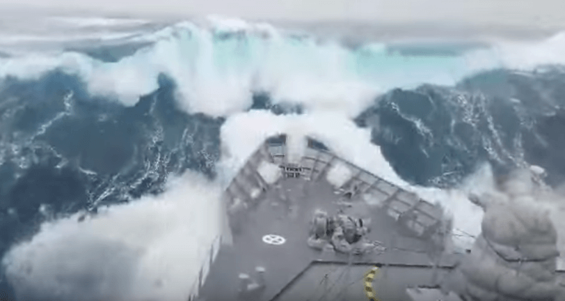 navy vessel in storm