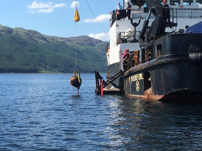 Highball bomb being raised from Loch Striven (2), photo credit Henry Paisey BSAc