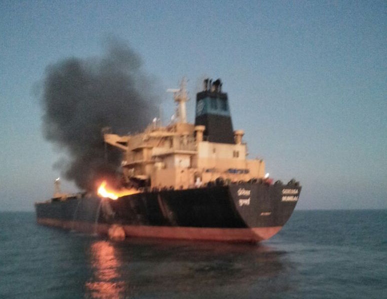Breaking Tanker Ship Catches Fire Near Kandla Port, India [Photos & Video]