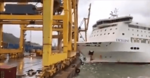 Watch: Major Fire Reported In Barcelona Port After Ferry Slams Into Crane