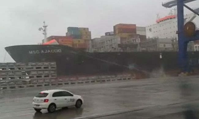 Watch: Container Ship “MSC AJACCIO” Moorings Break In Strong Wind
