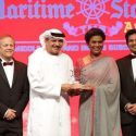 June Manoharan accepts the Maritime Standard Technology/Innovation Award on behalf of LUKOIL Marine Lubricants