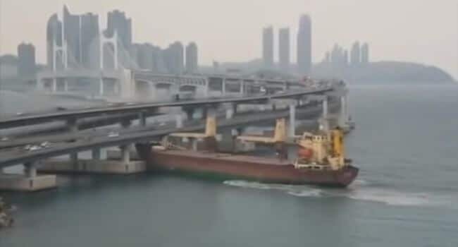 Watch: Drunk Captain Bumps Cargo Ship Into A Bridge In South Korea