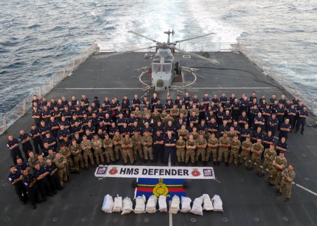 HMS DEFENDER LANDS £3.3M HAUL IN MIDDLE EAST DRUGS BUST_0