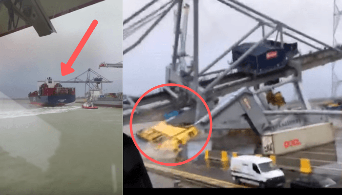 Video: Crane Destroyed After Hit By Container Ship In Antwerp