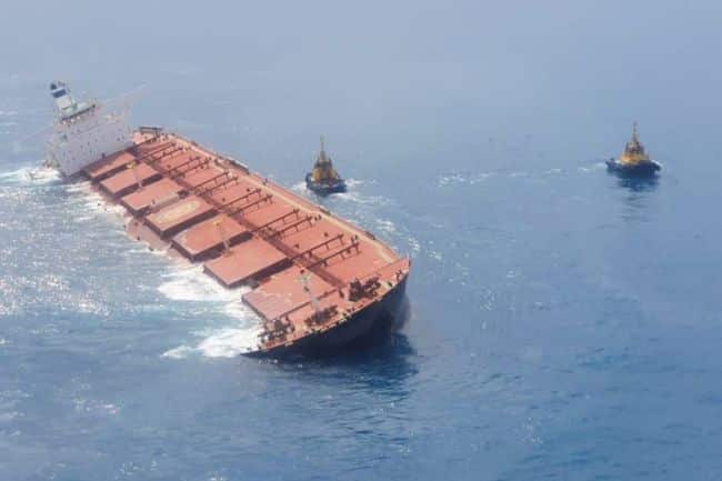 Very Large Ore Carrier Grounded And Heavily Listing Off The Coast Of Brazil