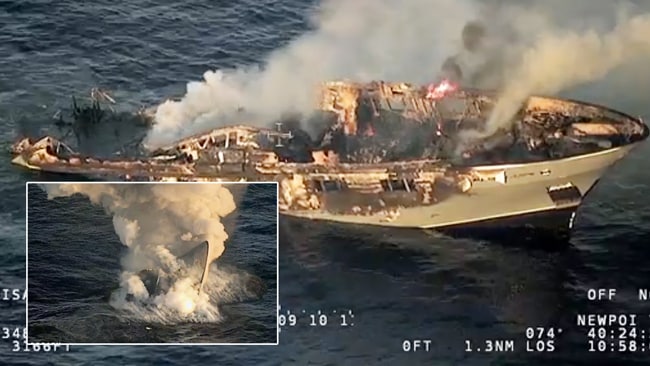 Superyacht-Catches-Fire-In-Sea-And-Sinks,-Passengers-Reported-Safe