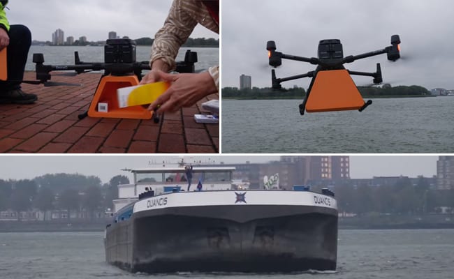 Watch: Drone Delivers Package To A Moving Vessel In Port Of Rotterdam