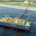An illustration of Pilot LNG's planned Floating Liquefied Natural Gas (FLNG)-based bunker port for Galveston