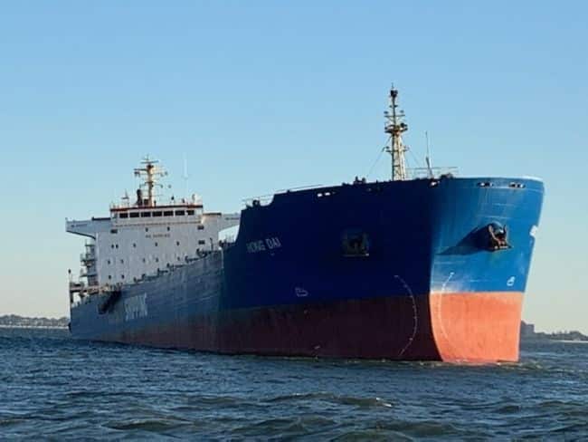 The Panamanian flagged 738-foot bulk coal carrier ran aground on a soft sandy bottom Wednesday
