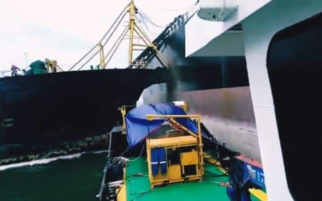 ship-collision dredger with tanker at malacca strait