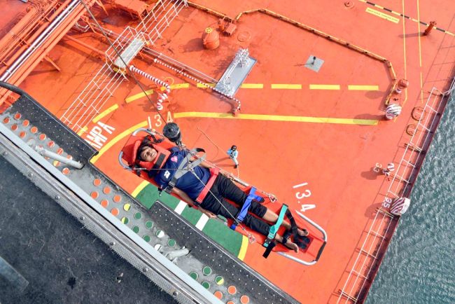 Photos: Indian Navy Medevacs Malaysian Seafarer From Singapore-Flagged Ship