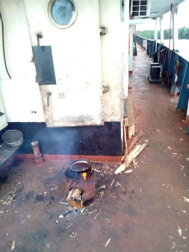 Crew on board the MV Onda have been forced to cook fish on wood fires and collect rain water