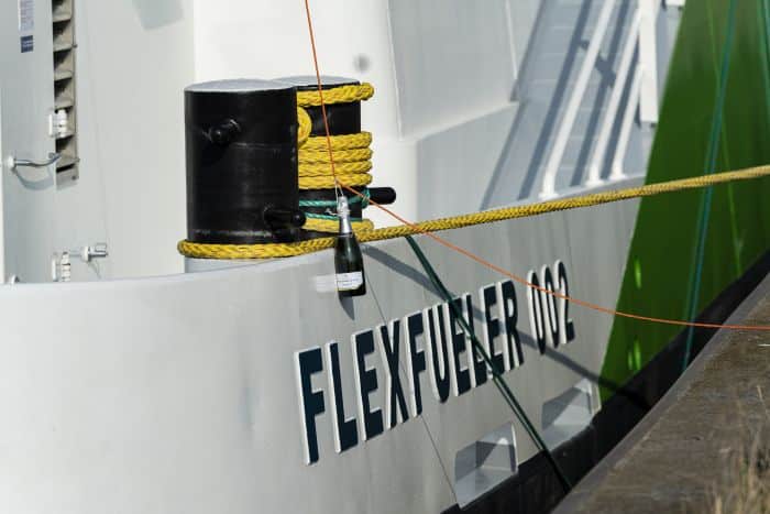 The official christening of the FlexFueler002 bunkering barge