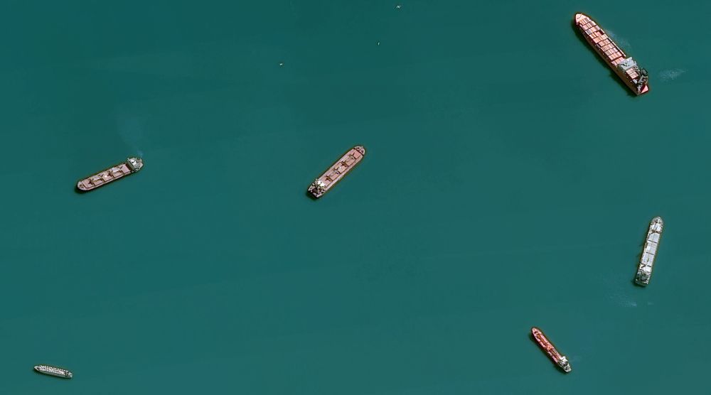 stranded vessels in Suez Canal Traffic Jam - Ever Given