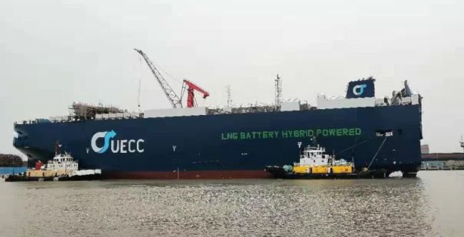 UECC's first LNG battery hybrid PCTC on the water