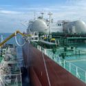 FueLNG Bellina delivering LNG bunker to Aframax tanker, Pacific Emerald.