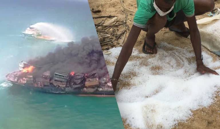 Photos: Plastic Waste From Blazing Cargo Ship Wash Up On Sri Lankan Coast