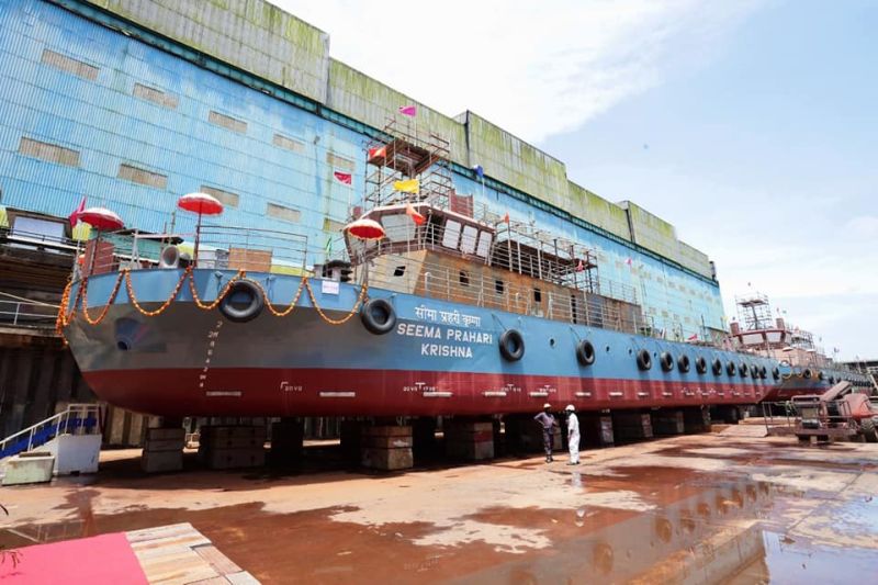 Two Cargo Ships & Three Floating Border Outposts Launched Simultaneously At Cochin Shipyard