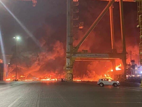 Massive Explosion Occurs On A Container Ship In Dubai port