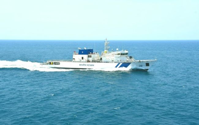 Indian Coast Guard Vessel Vigraha during its sea trials