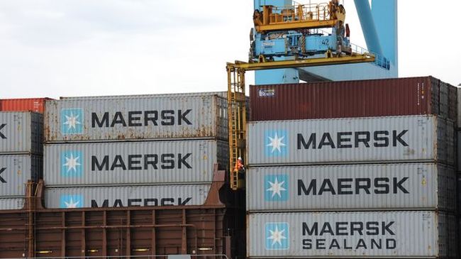 maersk containers stacked on each other