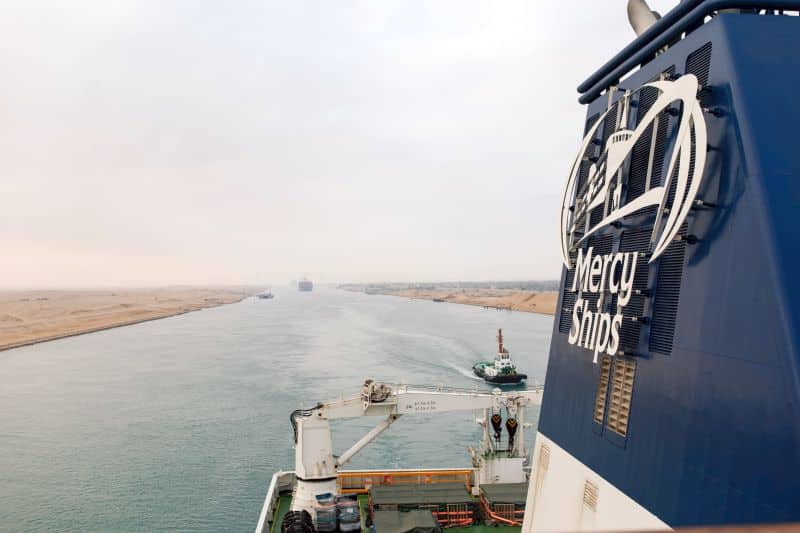 The Global Mercy sailing down the Suez Canal.