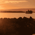 ferry ship sailing during sunset