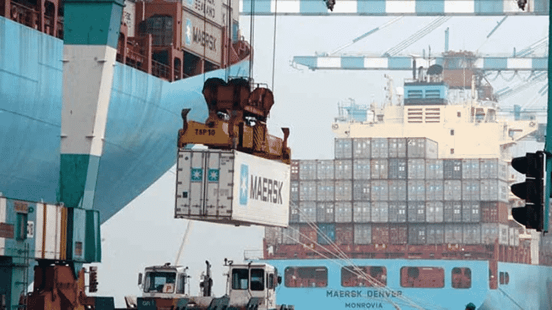 maersk container being lifted