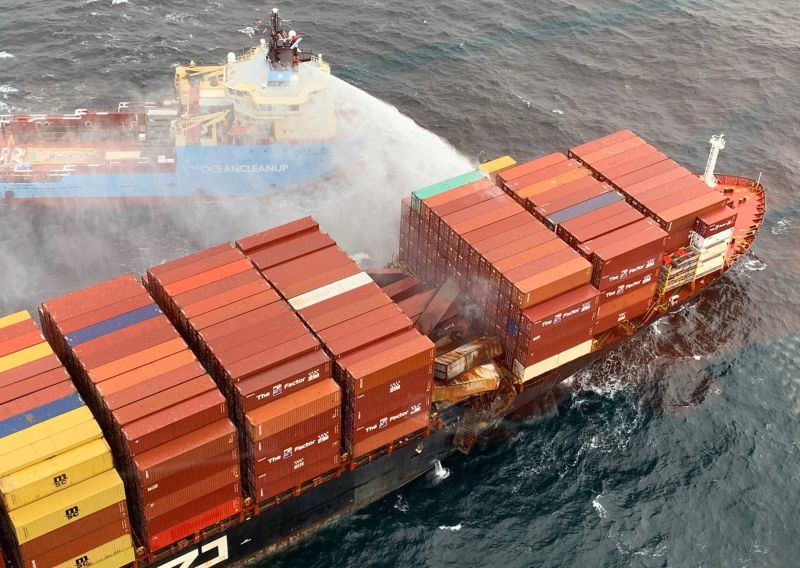 fire fighting onboard cargo ship container - Zim Kingston
