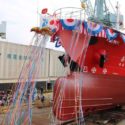 Next-generation domestic electric propulsion tanker ship Asahi naming and launching ceremony