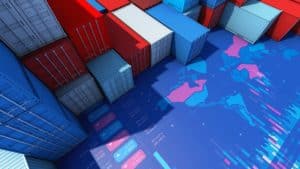 Container,Cargo,For,Import,Export,Business,With,Digital,World,Map,