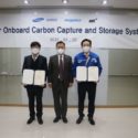 Classification ceremony for ship carbon capture technology Center) Daeheon Kim, Head of Research Division at KR