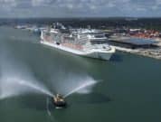 MSC Virtuosa arrives into Southampton. Photo credit MSC Cruises, Blue Harbour