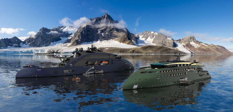 'ULSTEIN THOR' and 'ULSTEIN SIF' with an autonomous surface vehicle underway