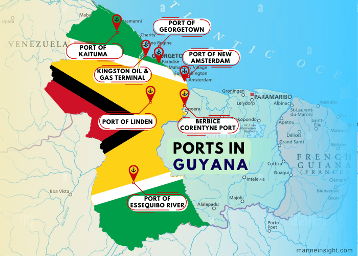 Ports in Guyana Map
