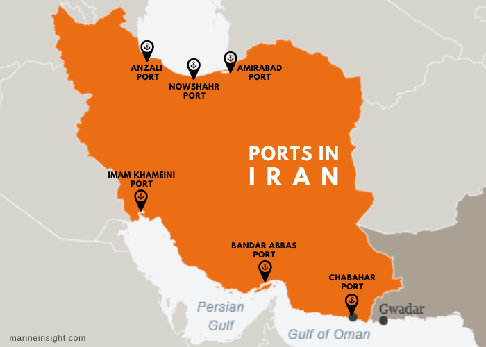Ports in Iran Map